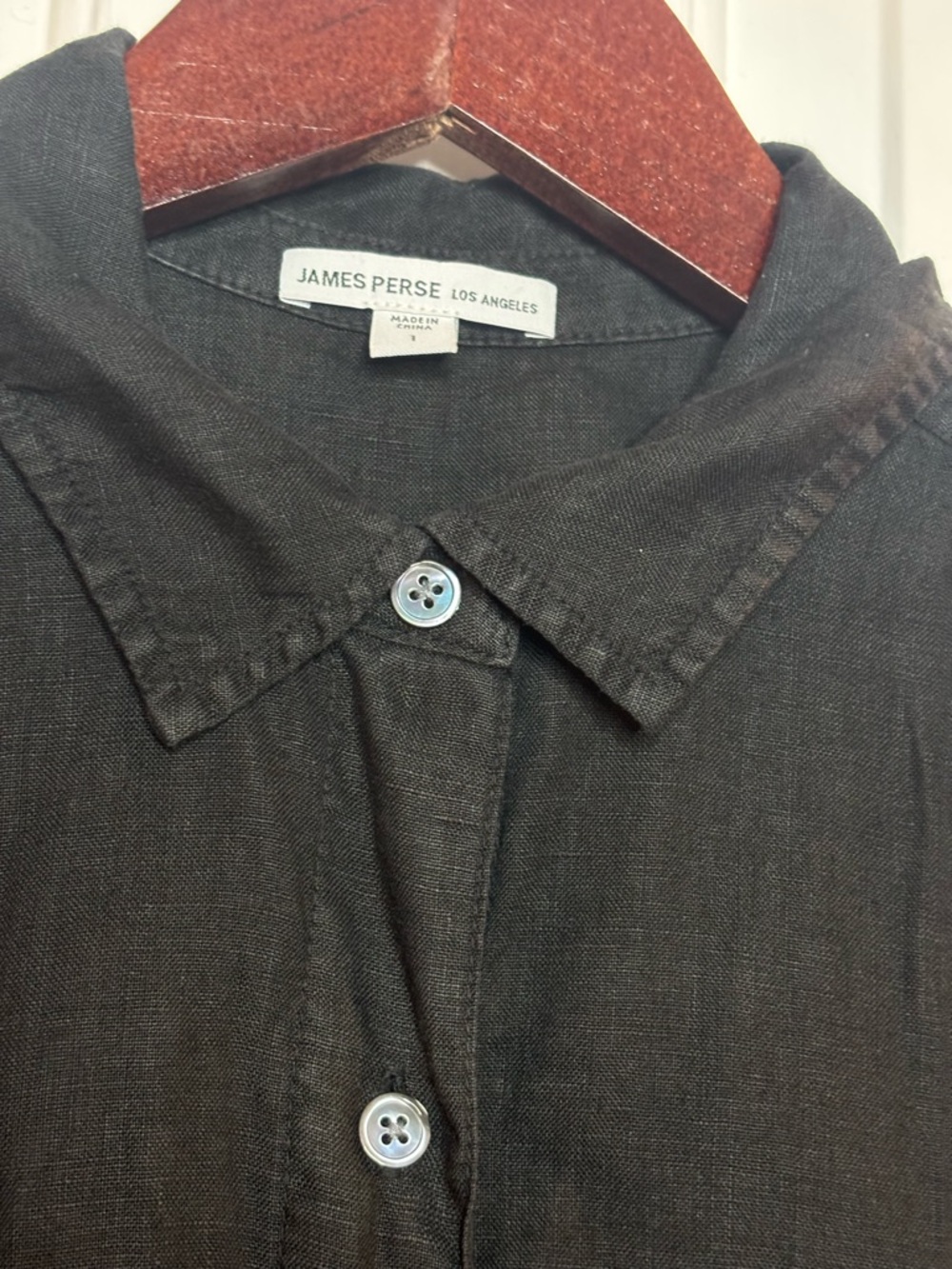 EUC James Perse Womens Black Linen Button-Up Shirt size 1/S - Picture 2 of 8